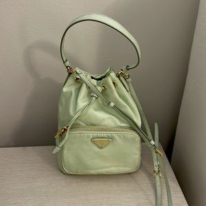 Prada mint green nylon bucket bag